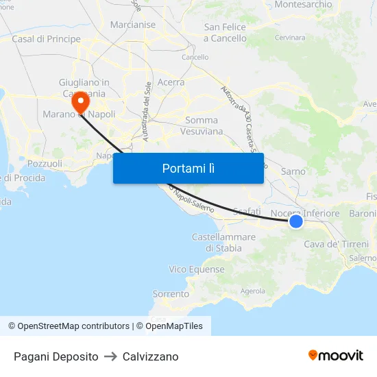 Pagani Deposito to Calvizzano map