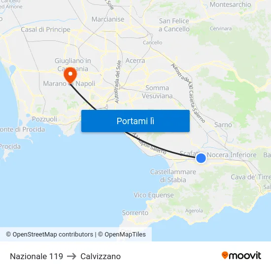 Nazionale 119 to Calvizzano map