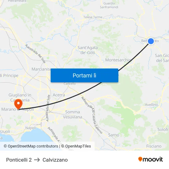 Ponticelli 2 to Calvizzano map