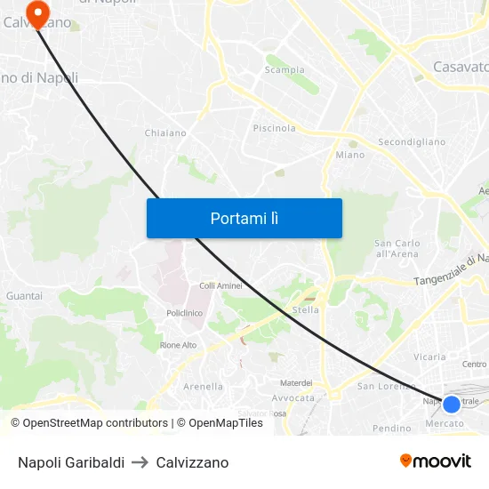 Napoli Garibaldi to Calvizzano map