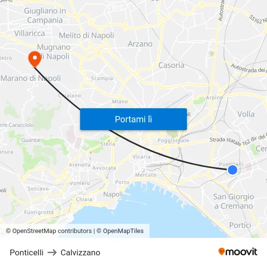 Ponticelli to Calvizzano map