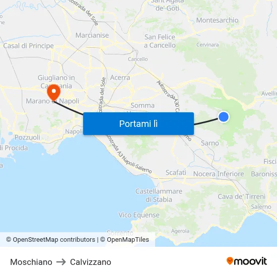 Moschiano to Calvizzano map