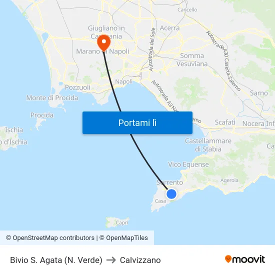 Bivio S. Agata (N. Verde) to Calvizzano map