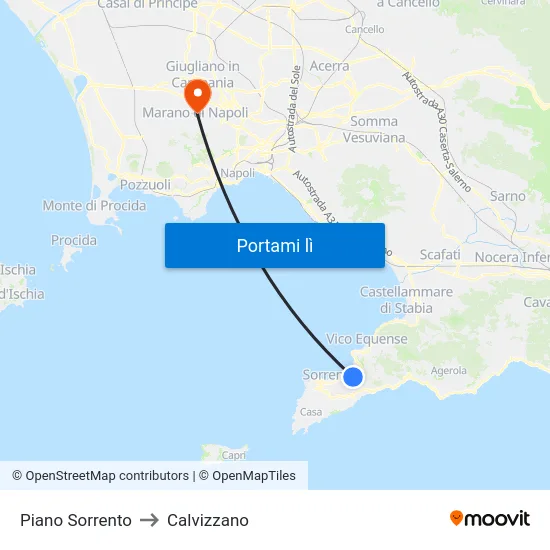 Piano Sorrento to Calvizzano map