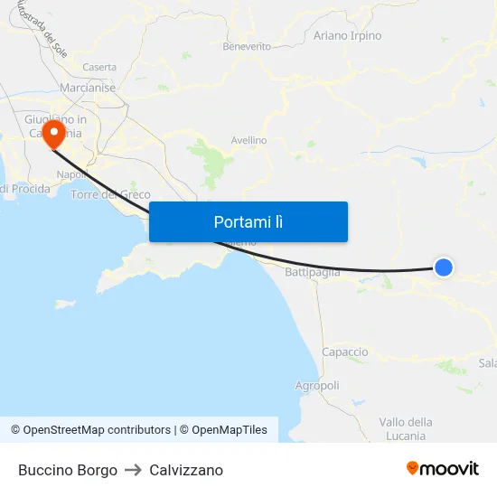 Buccino Borgo to Calvizzano map
