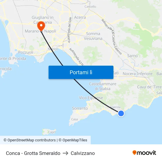 Conca - Grotta Smeraldo to Calvizzano map
