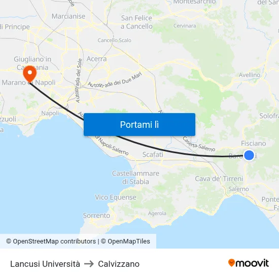 Lancusi Università to Calvizzano map