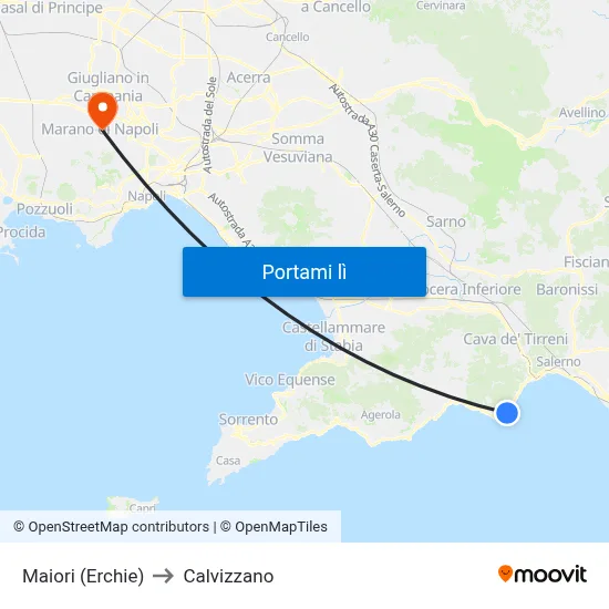 Maiori (Erchie) to Calvizzano map