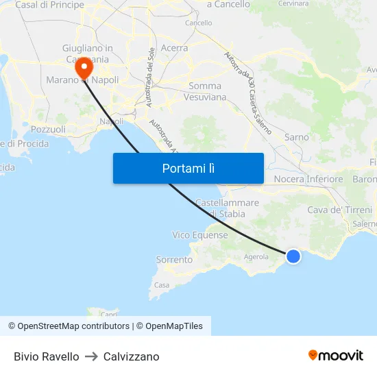 Bivio Ravello to Calvizzano map