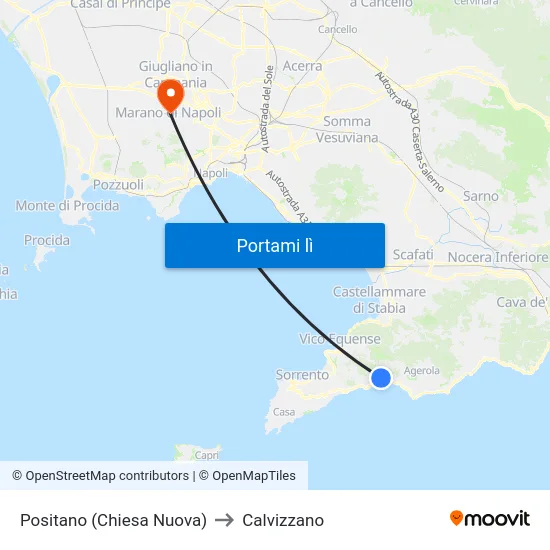 Positano (Chiesa Nuova) to Calvizzano map
