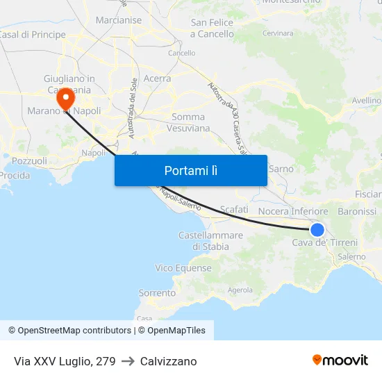 Via XXV Luglio, 279 to Calvizzano map