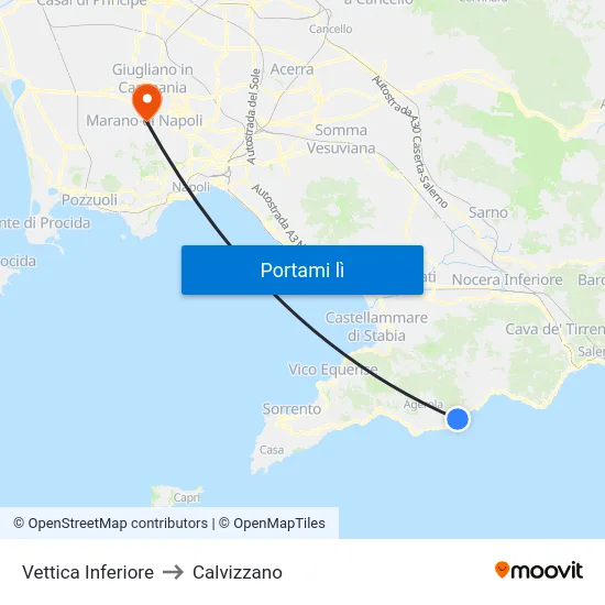 Vettica Inferiore to Calvizzano map