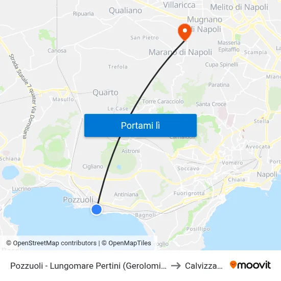 Pozzuoli - Lungomare Pertini (Gerolomini) to Calvizzano map