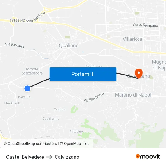 Castel Belvedere to Calvizzano map