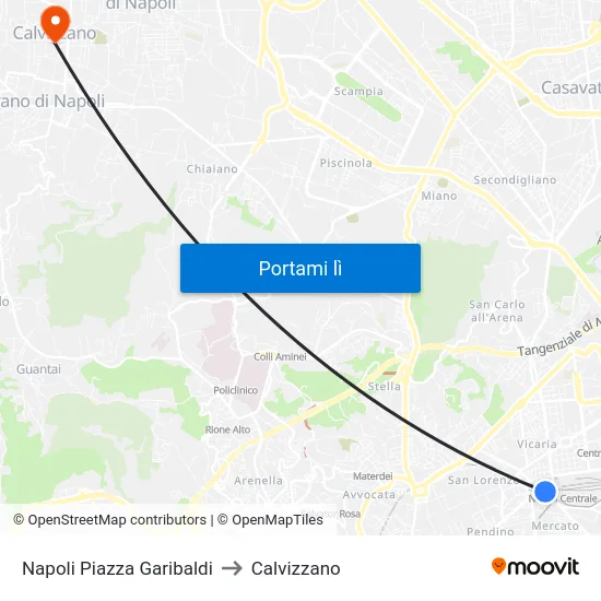 Napoli Piazza Garibaldi to Calvizzano map