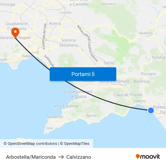 Arbostella/Mariconda to Calvizzano map