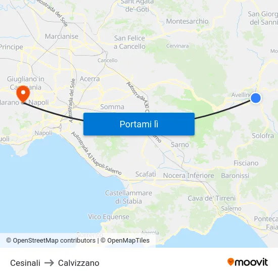 Cesinali to Calvizzano map