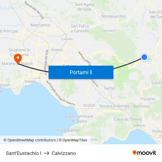 Sant'Eustachio I to Calvizzano map