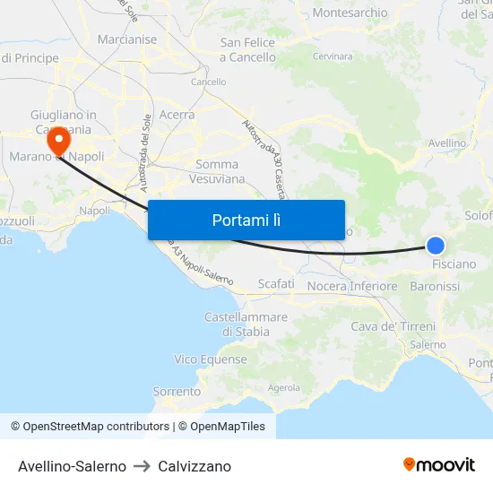 Avellino-Salerno to Calvizzano map