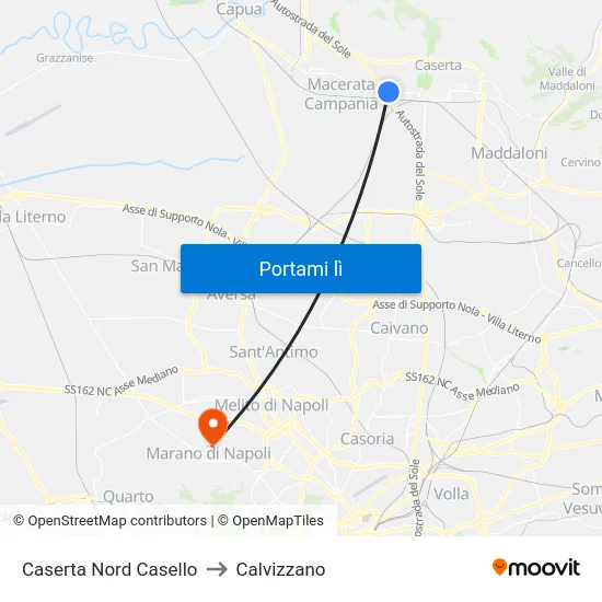 Caserta Nord Casello to Calvizzano map