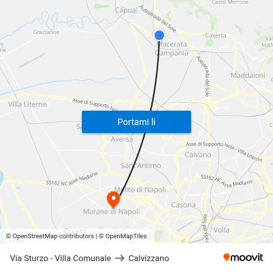 Via Sturzo - Villa Comunale to Calvizzano map