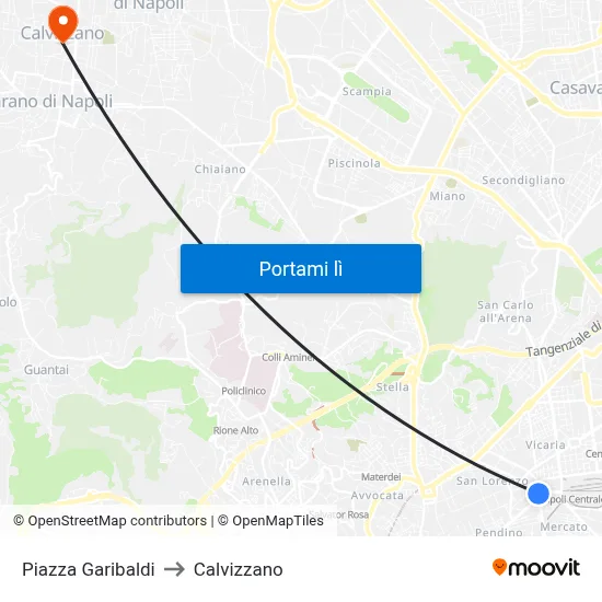 Piazza Garibaldi to Calvizzano map