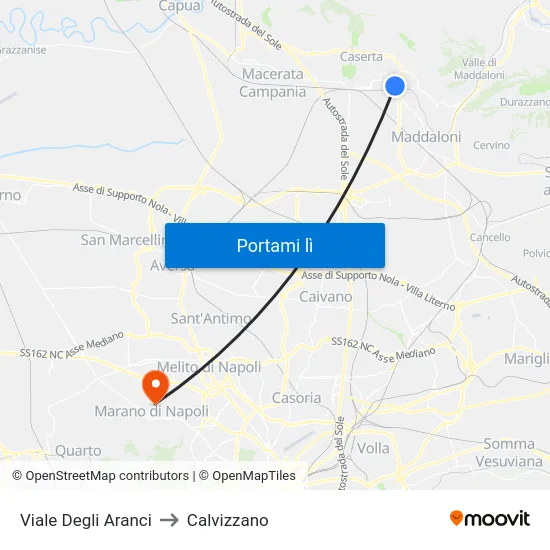 Viale Degli Aranci to Calvizzano map