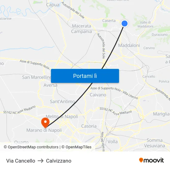 Via Cancello to Calvizzano map