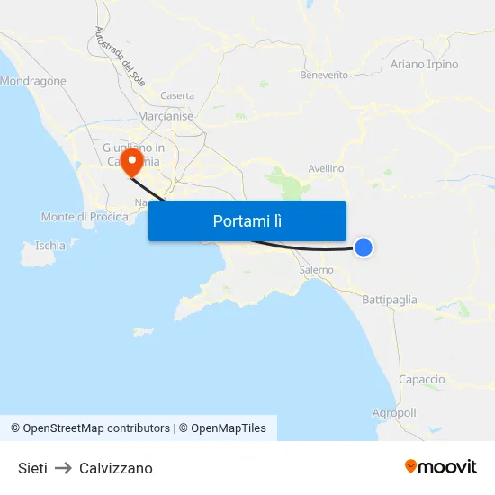 Sieti to Calvizzano map