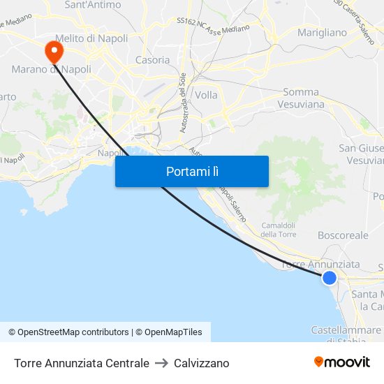 Torre Annunziata Centrale to Calvizzano map