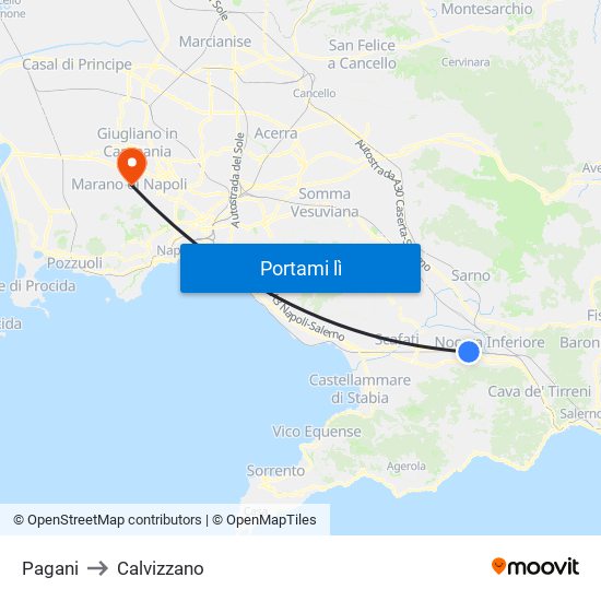 Pagani to Calvizzano map