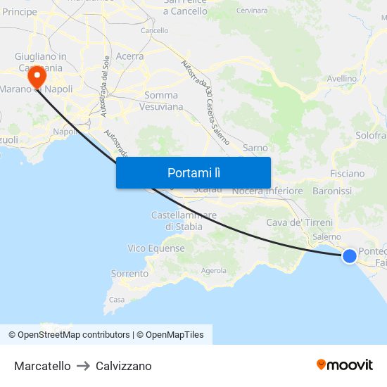 Marcatello to Calvizzano map