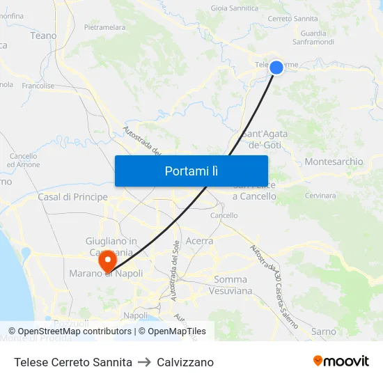 Telese Cerreto Sannita to Calvizzano map