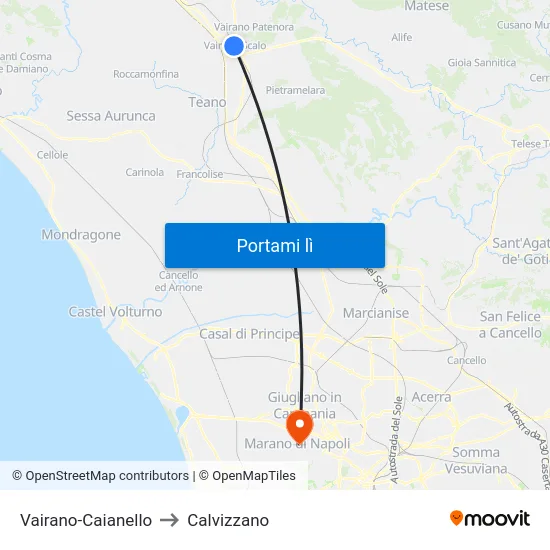 Vairano-Caianello to Calvizzano map