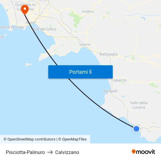 Pisciotta-Palinuro to Calvizzano map