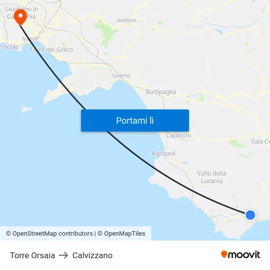 Torre Orsaia to Calvizzano map