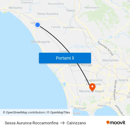 Sessa Aurunca-Roccamonfina to Calvizzano map