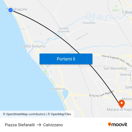 Piazza Stefanelli to Calvizzano map