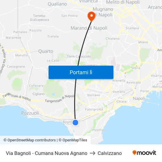 Via Bagnoli - Cumana Nuova Agnano to Calvizzano map