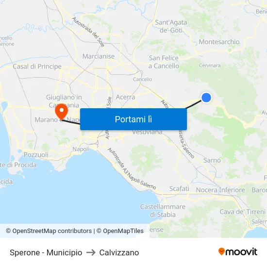 Sperone - Municipio to Calvizzano map