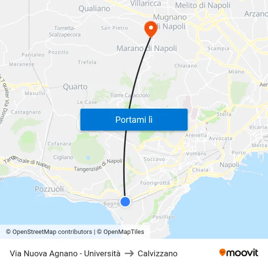 Via Nuova Agnano - Università to Calvizzano map
