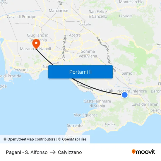 Pagani - S. Alfonso to Calvizzano map