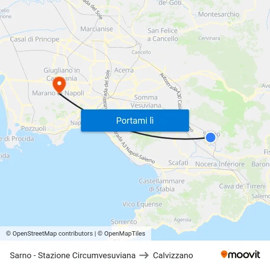 Sarno - Stazione Circumvesuviana to Calvizzano map