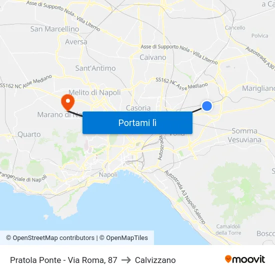 Pratola Ponte - Via Roma, 87 to Calvizzano map