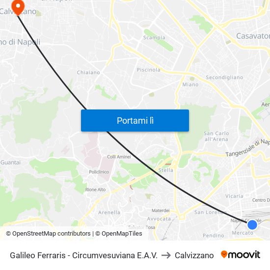 Galileo Ferraris - Circumvesuviana E.A.V. to Calvizzano map