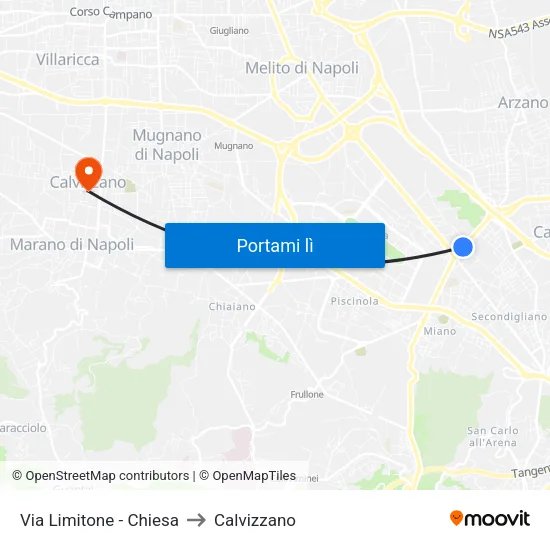 Via Limitone - Chiesa to Calvizzano map