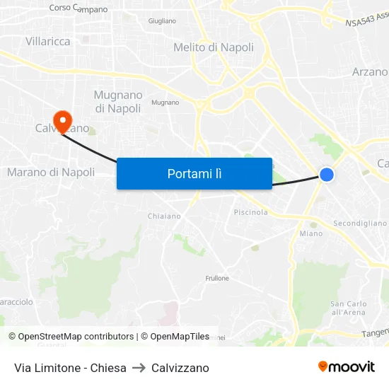 Via Limitone - Chiesa to Calvizzano map