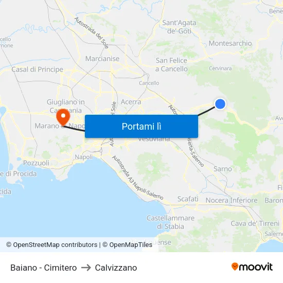 Baiano - Cimitero to Calvizzano map