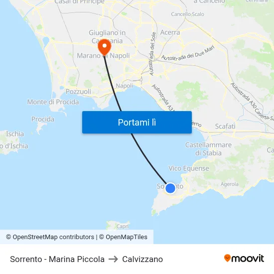 Sorrento - Marina Piccola to Calvizzano map