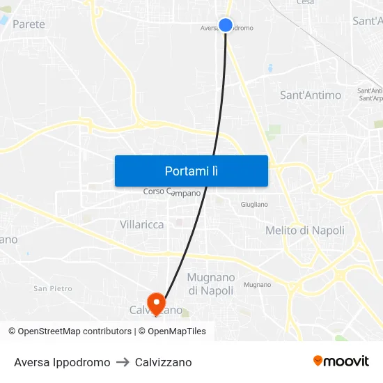 Aversa Ippodromo to Calvizzano map